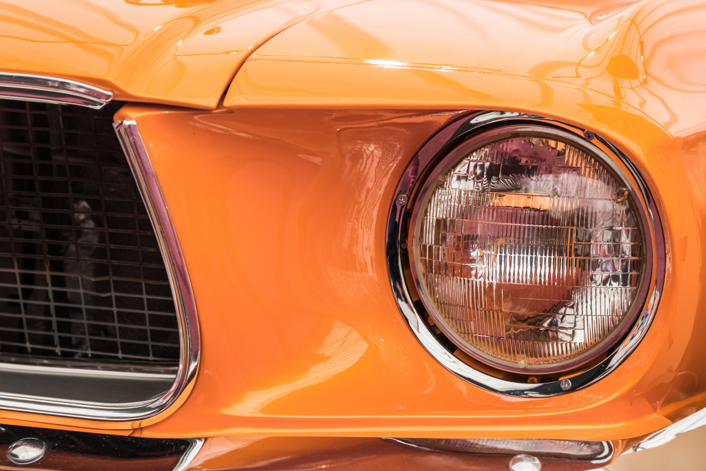 headlights of an orange car