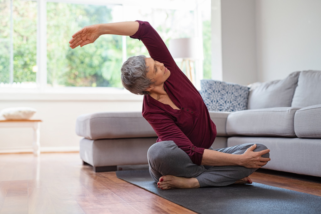 Yoga mat at home for seniors